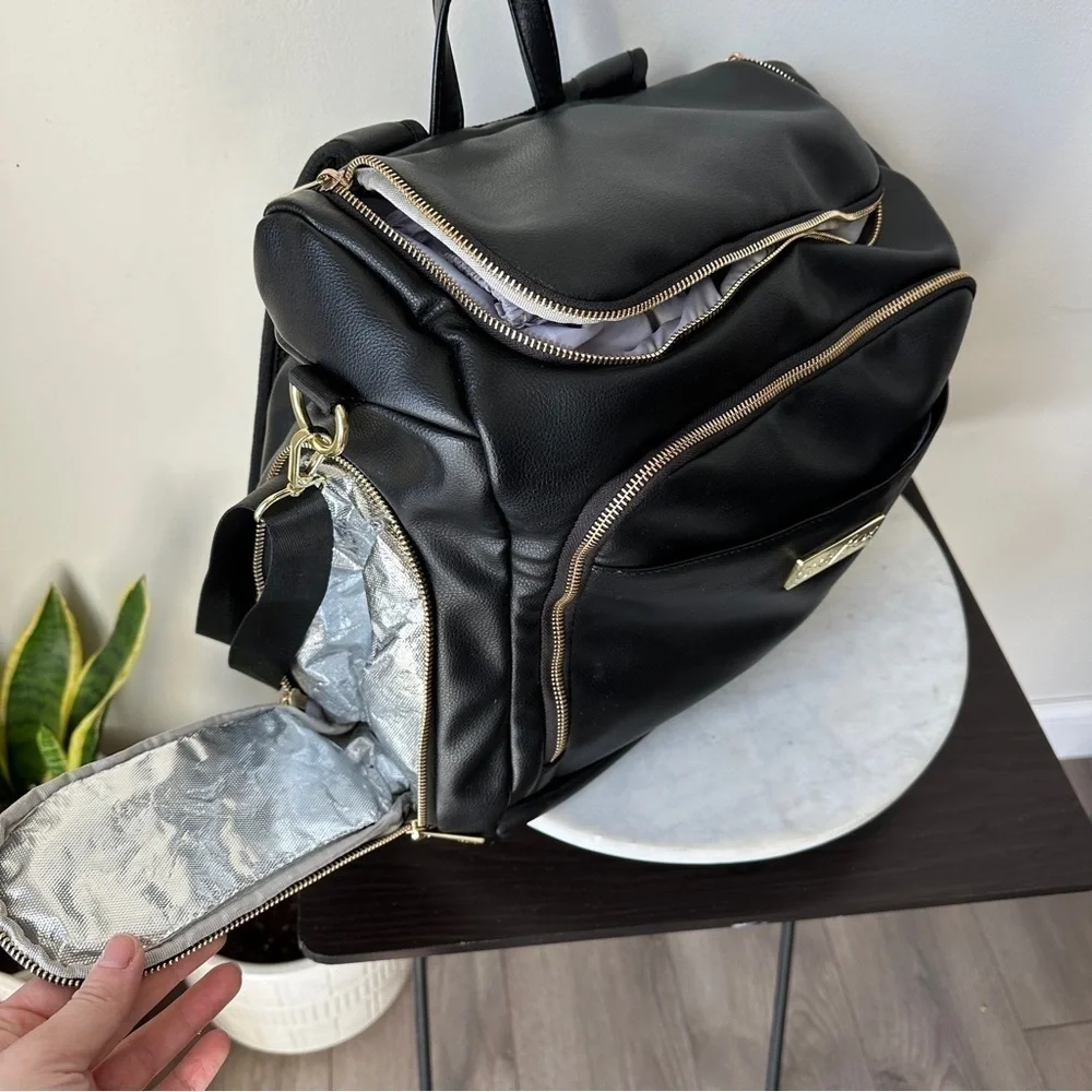 Greyfox Diaper Bag Vegan Leather Black Backpack with shoulder Strap Large